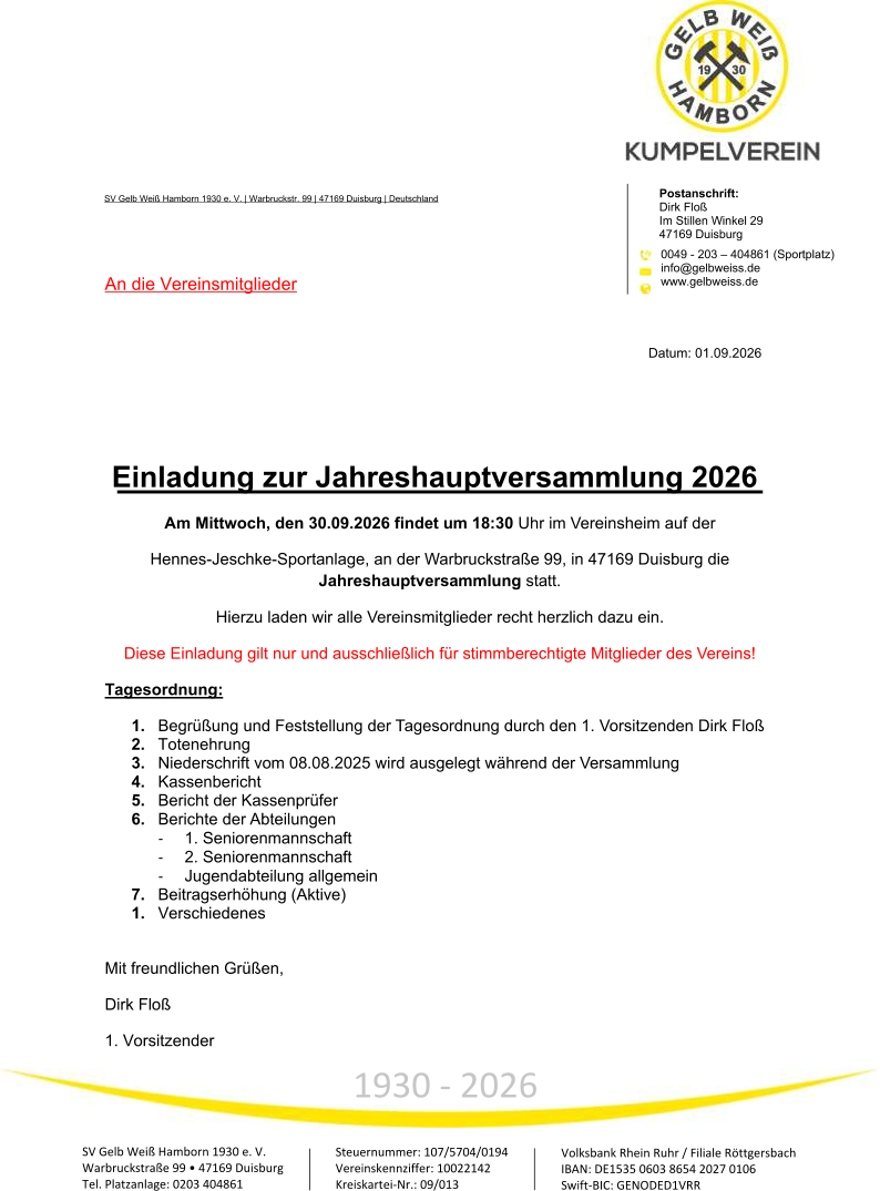 Jahreshauptversammlung 2026